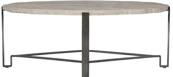 Vivian Industrial Beige Travertine Stone Top Bronze Steel Oval Coffee Table