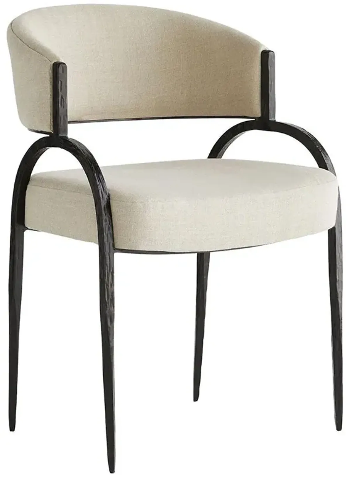 Bahati Mid Century Beige Linen Upholstered Black Iron Dining Side Chair