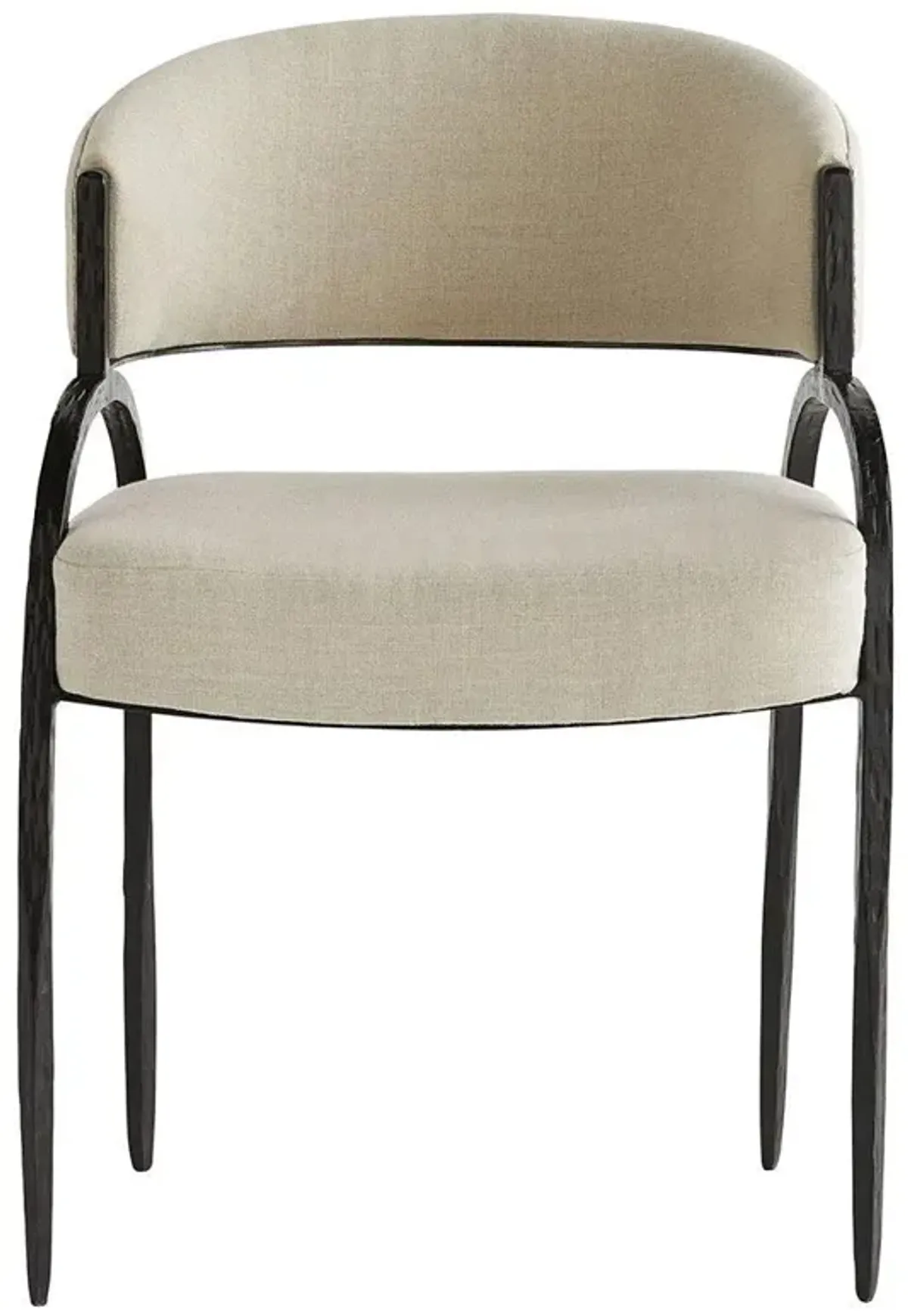 Bahati Mid Century Beige Linen Upholstered Black Iron Dining Side Chair