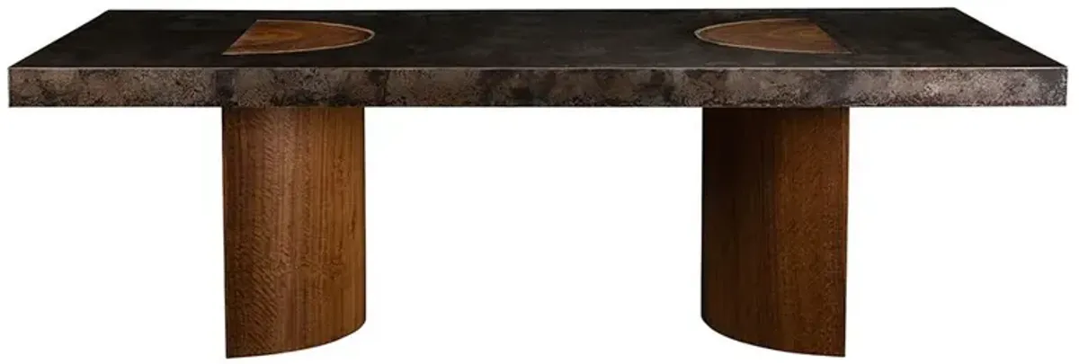 Lira Rustic Abstract Metal Brown Wood Rectangular Dining Table - 96"