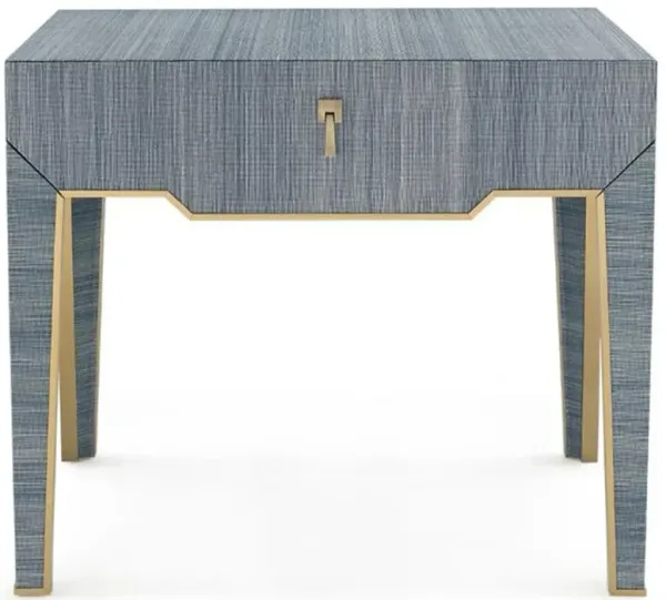Madeline French Navy Blue Lacquered Silky Grasscloth Side End Table