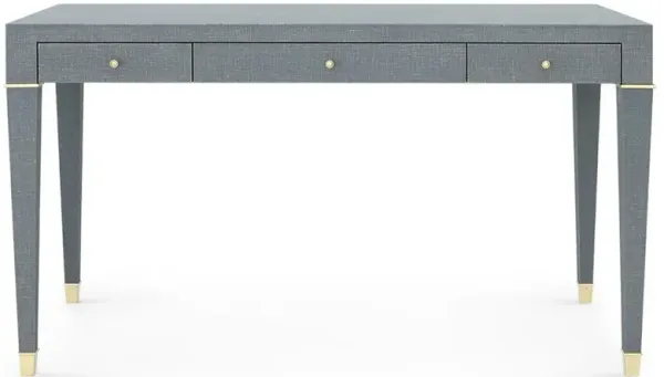 Claudette Modern Classic Wrapped Grey Linen Brass Accent Office Desk