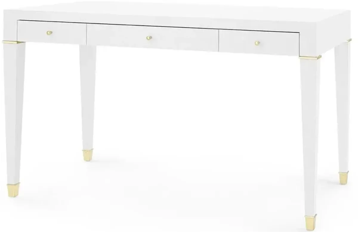 Claudette Modern Wrapped White Linen Brass Accent Office Desk