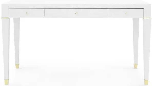 Claudette Modern Wrapped White Linen Brass Accent Office Desk