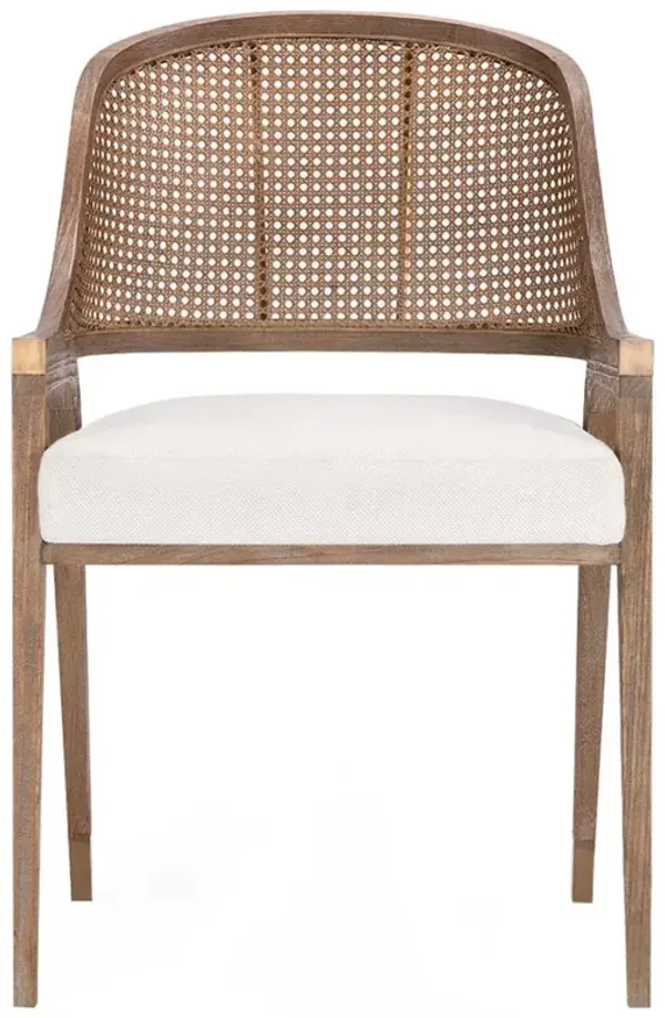 Edward White Upholstered Linen Brown Mahogany Dining Arm Chair