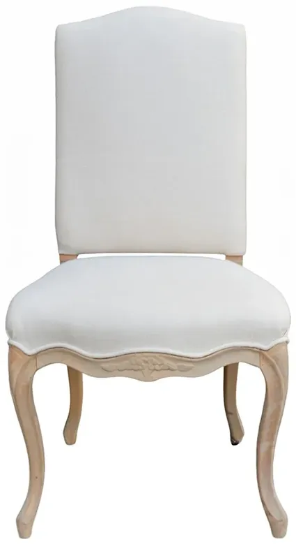 Catherine French Country Cream Linen Distressed Pine Wood Dining Side Chair