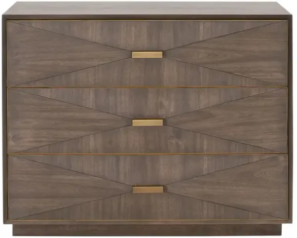 Mabel Modern Classic Brown Acacia Brushed Gold Steel 3 Drawer Nightstand