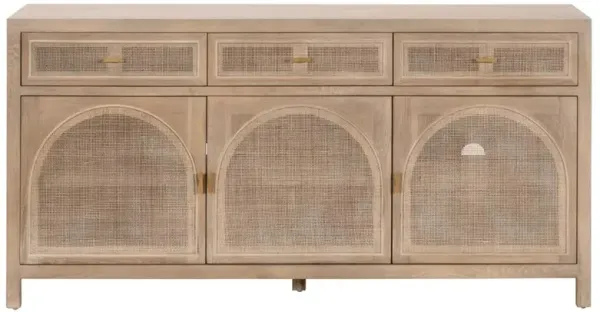 Lulu Coastal Beach Oak Wood Arched Woven Cane Sideboard