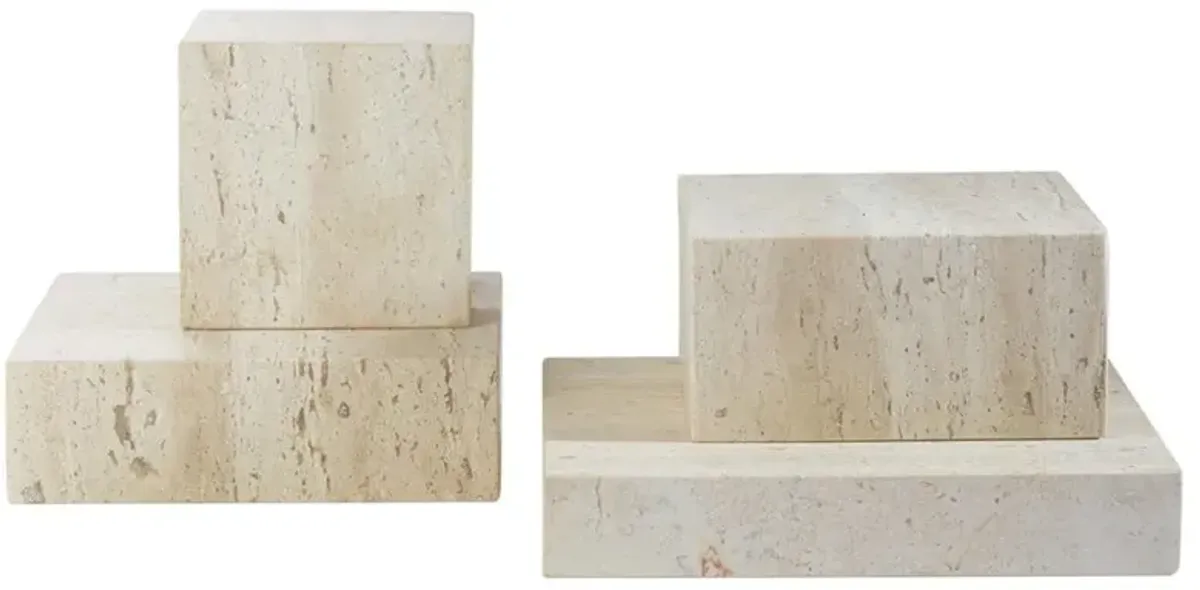 Jaxon Travertine Modern Brown Stone Riser Sculpture - Small
