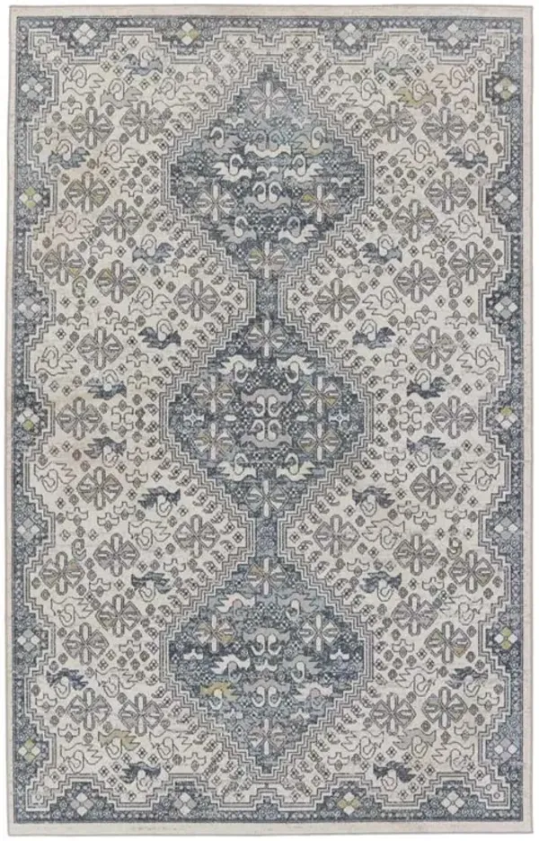 Yohan Global Bazaar Blue Medallion Patterned Washable Rug - 4'x6'