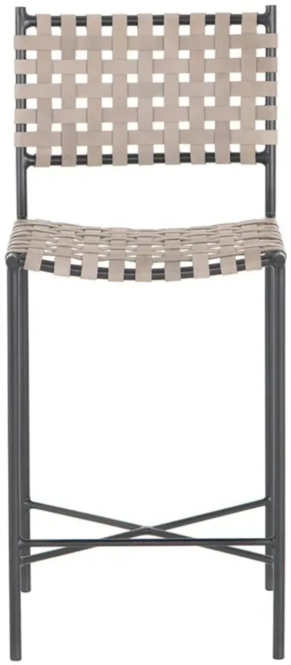 Jane Industrial Loft Grey Woven Leather Sling Black Iron Counter Stool