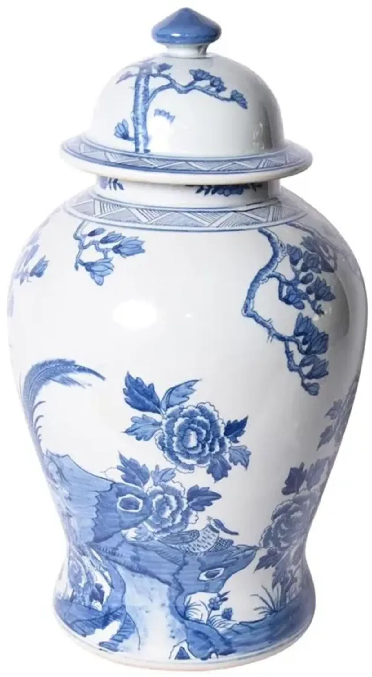 Amalia French Country Blue Magnolia White Porcelain Decorative Ginger Jar