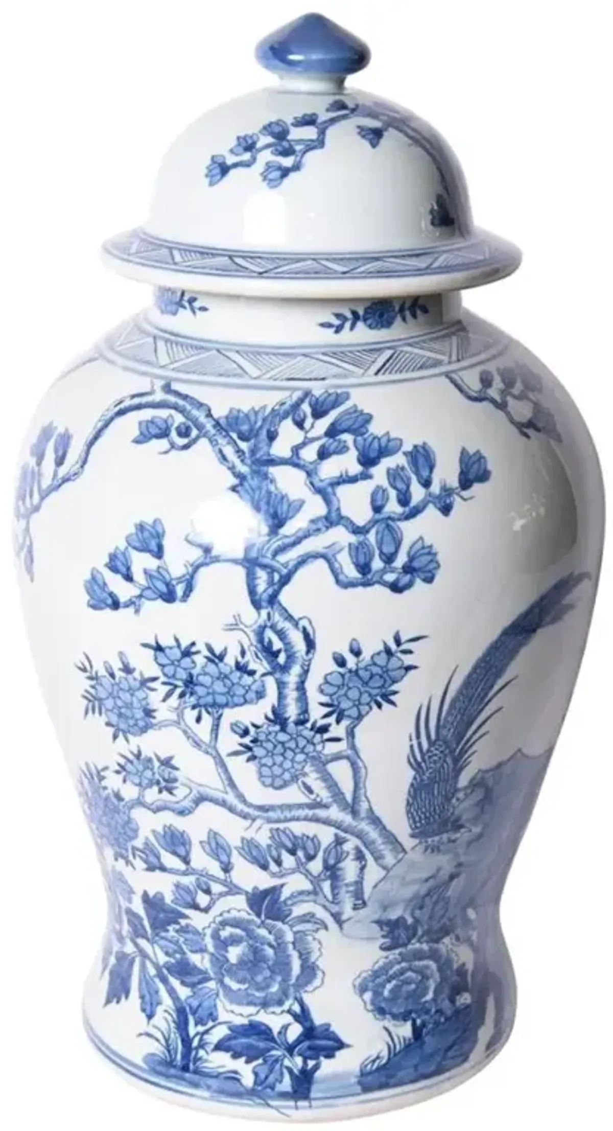Amalia French Country Blue Magnolia White Porcelain Decorative Ginger Jar