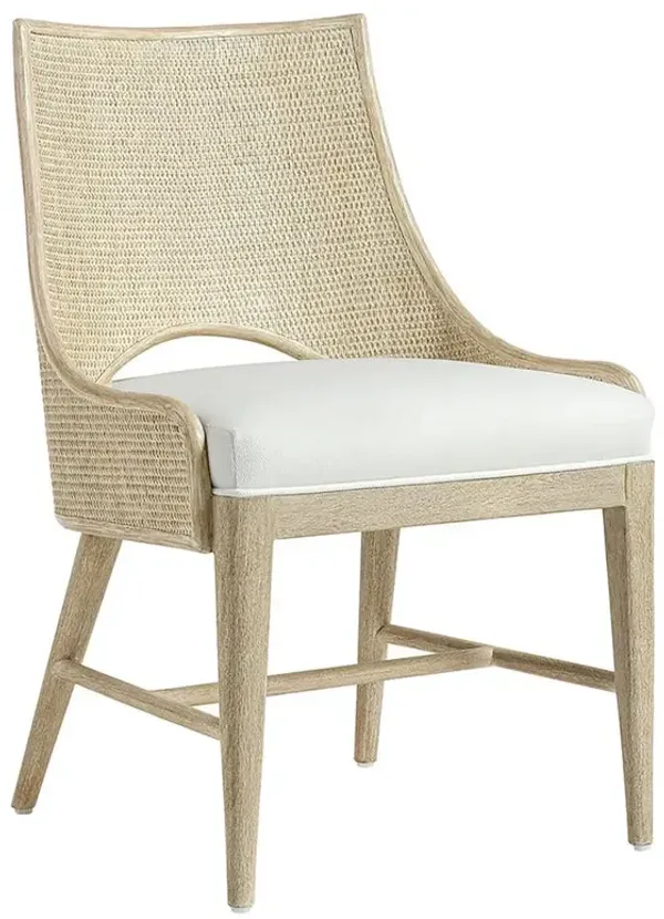 Palecek Avalon Coastal Beach White Performance Cerused White Wood Woven Cane Dining Side Chair