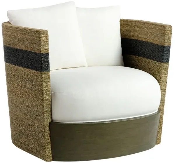 Palecek Fritz Coastal Beach White Performance Natural Rope Swivel Barrel Chair