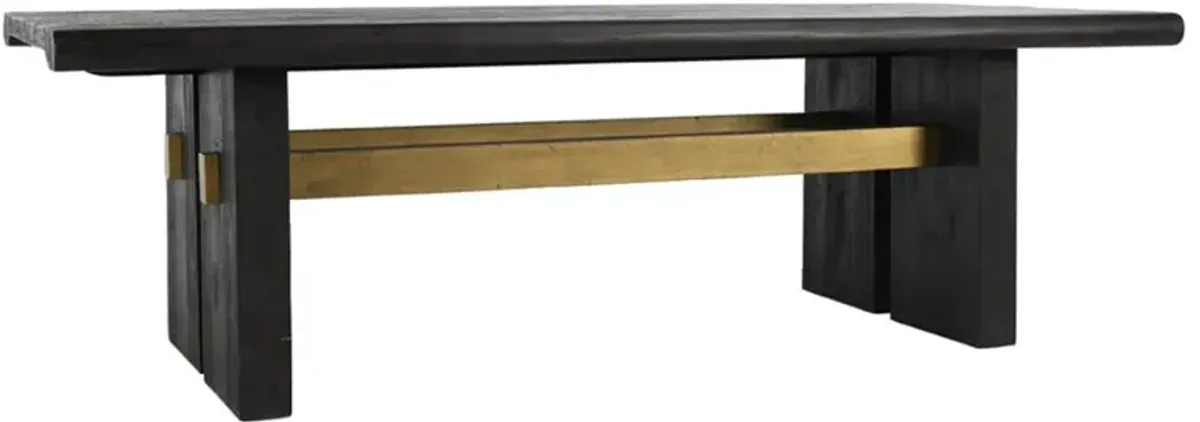 Ridwan Rustic Black Reclaimed Pine Gold Metal Rectangular Dining Table - 96"W