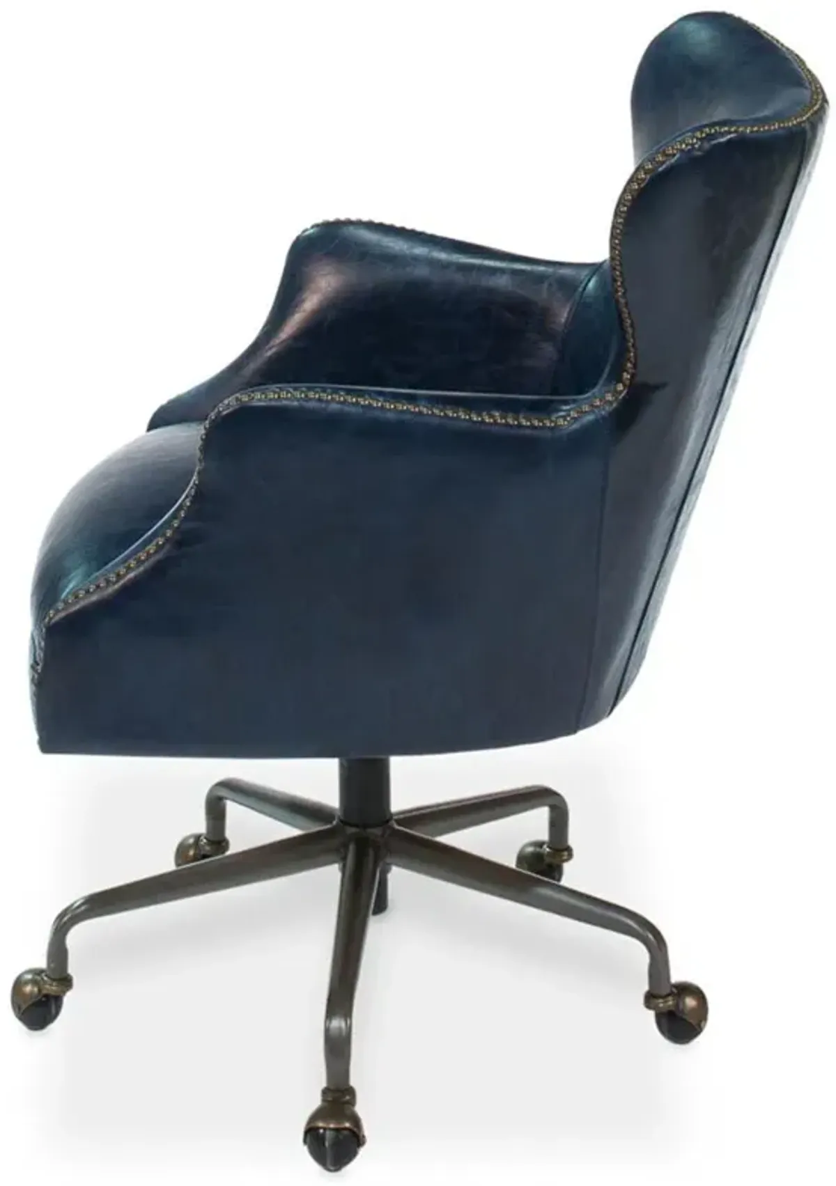 Alexander Rustic Blue Upholstered Leather Metal Nailhead Trim Swivel Office Chair