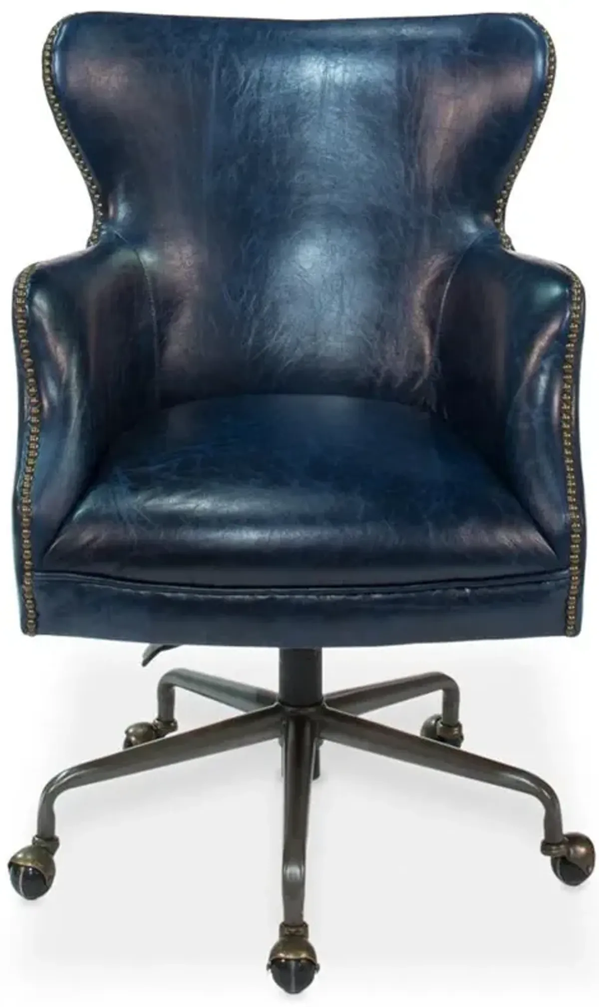 Alexander Rustic Blue Upholstered Leather Metal Nailhead Trim Swivel Office Chair