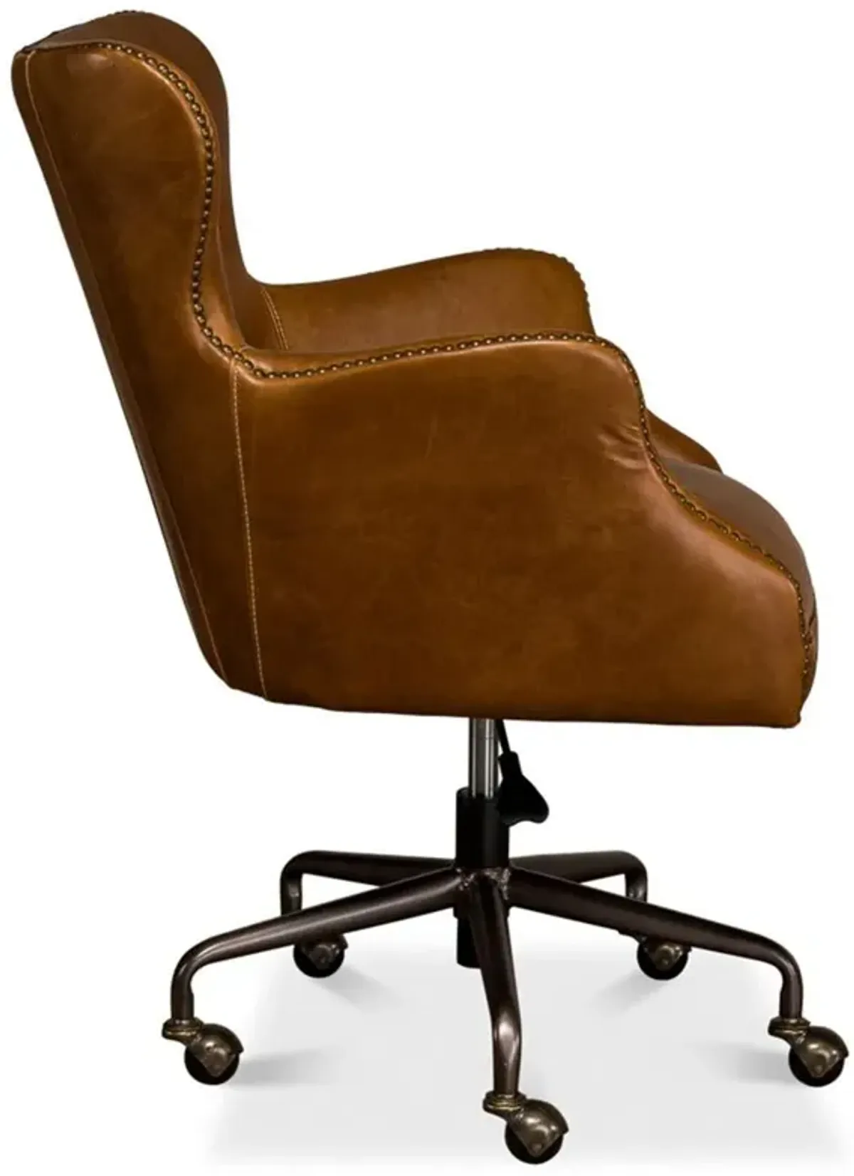 Alexander Light Brown Upholstered Leather Metal Base Nailhead Trim Swivel Office Chair