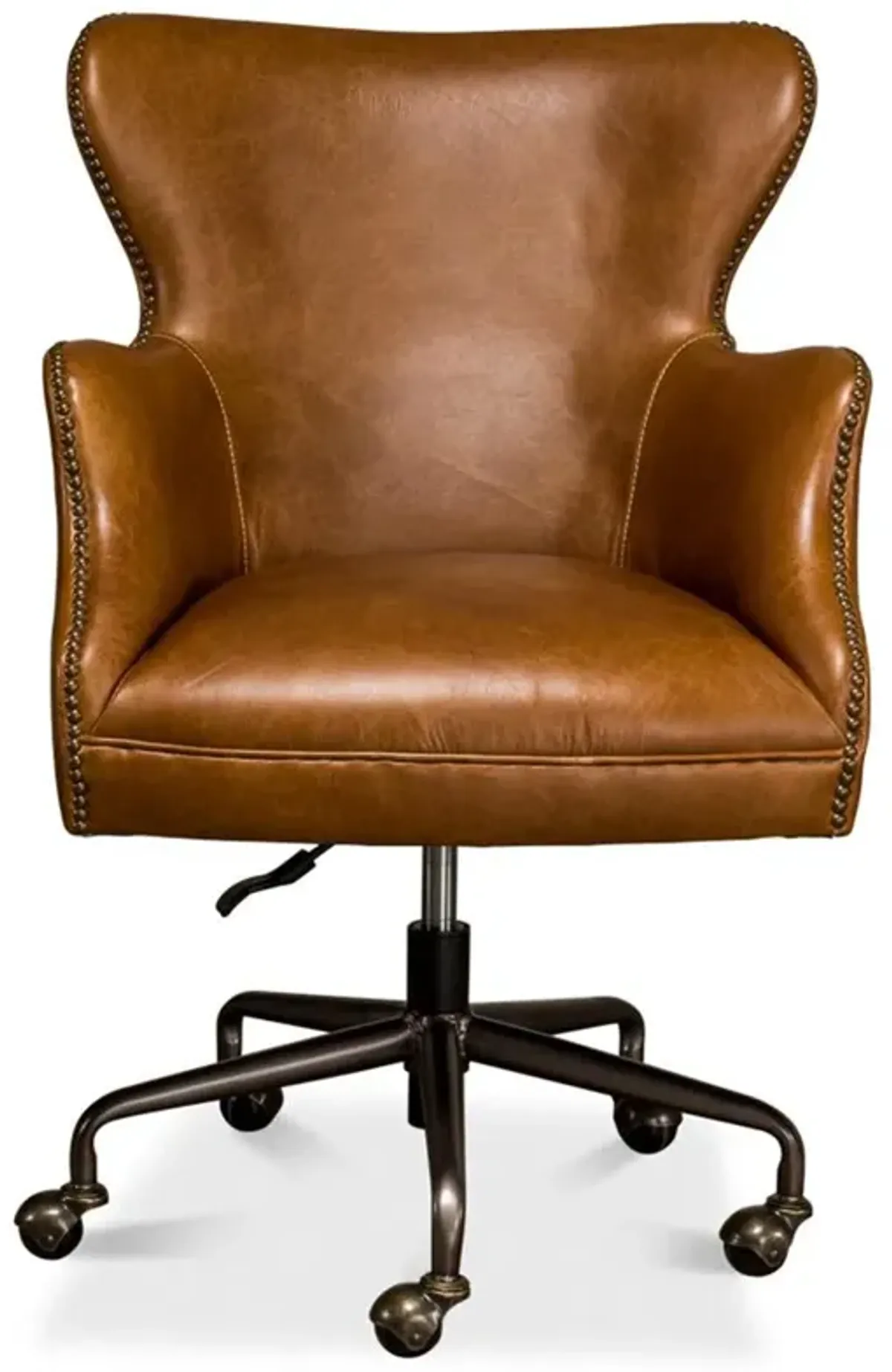 Alexander Light Brown Upholstered Leather Metal Base Nailhead Trim Swivel Office Chair