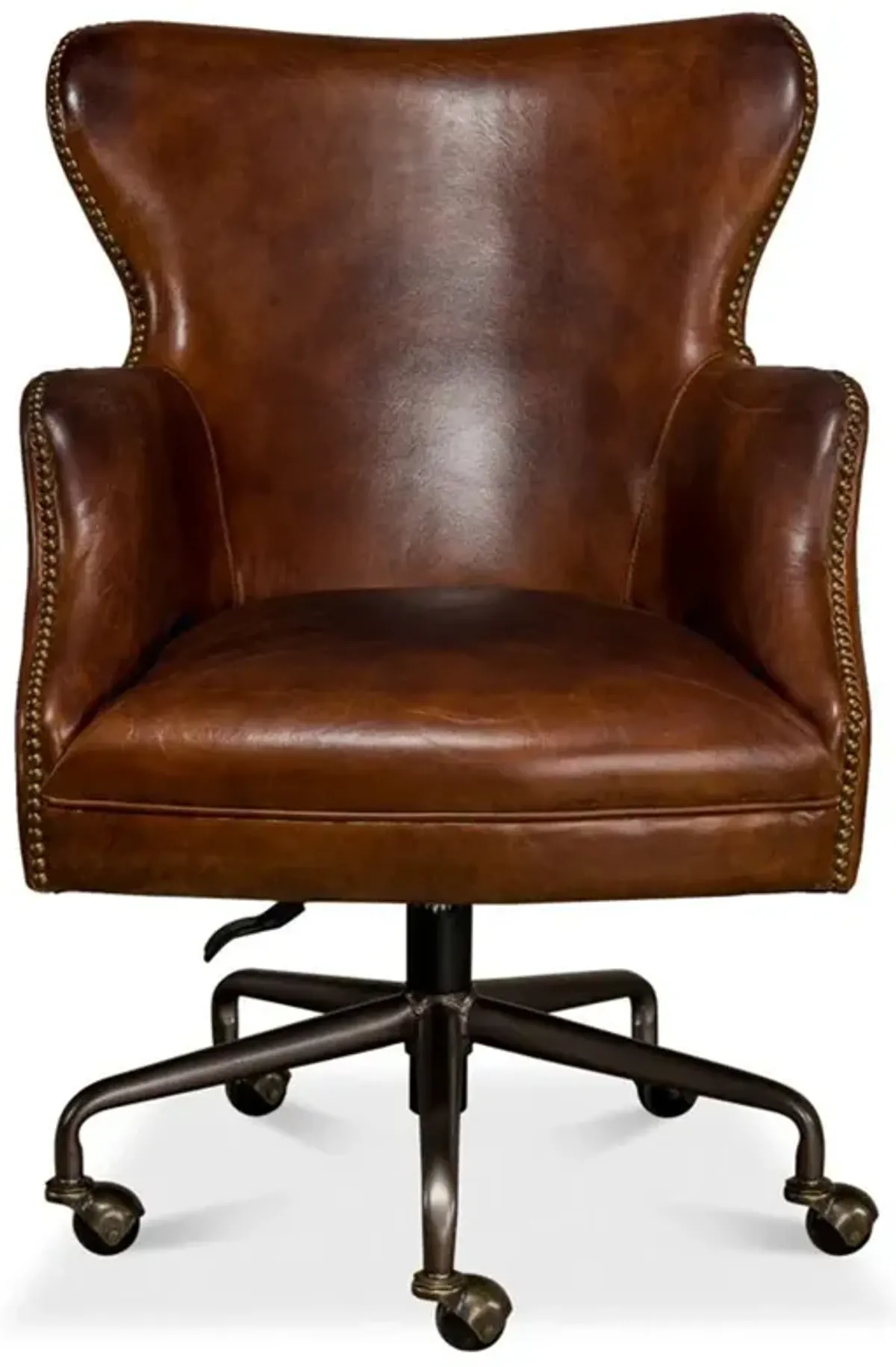 Alexander Rustic Brown Upholstered Leather Metal Base Nailhead Swivel Office Chair