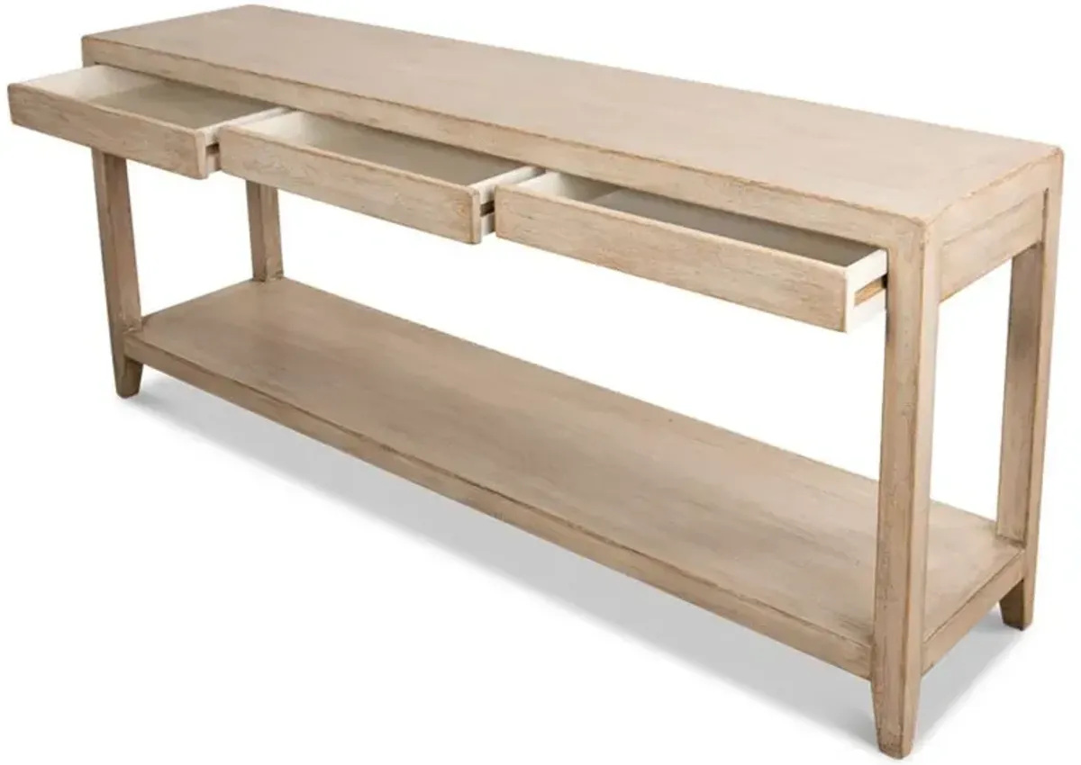 Jaxon Rustic Lodge Beige Pine Wood 3 Drawer Rectangular Console Table