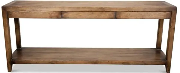 Jaxon Rustic Lodge Brown Pine Wood 3 Drawer Rectangular Console Table