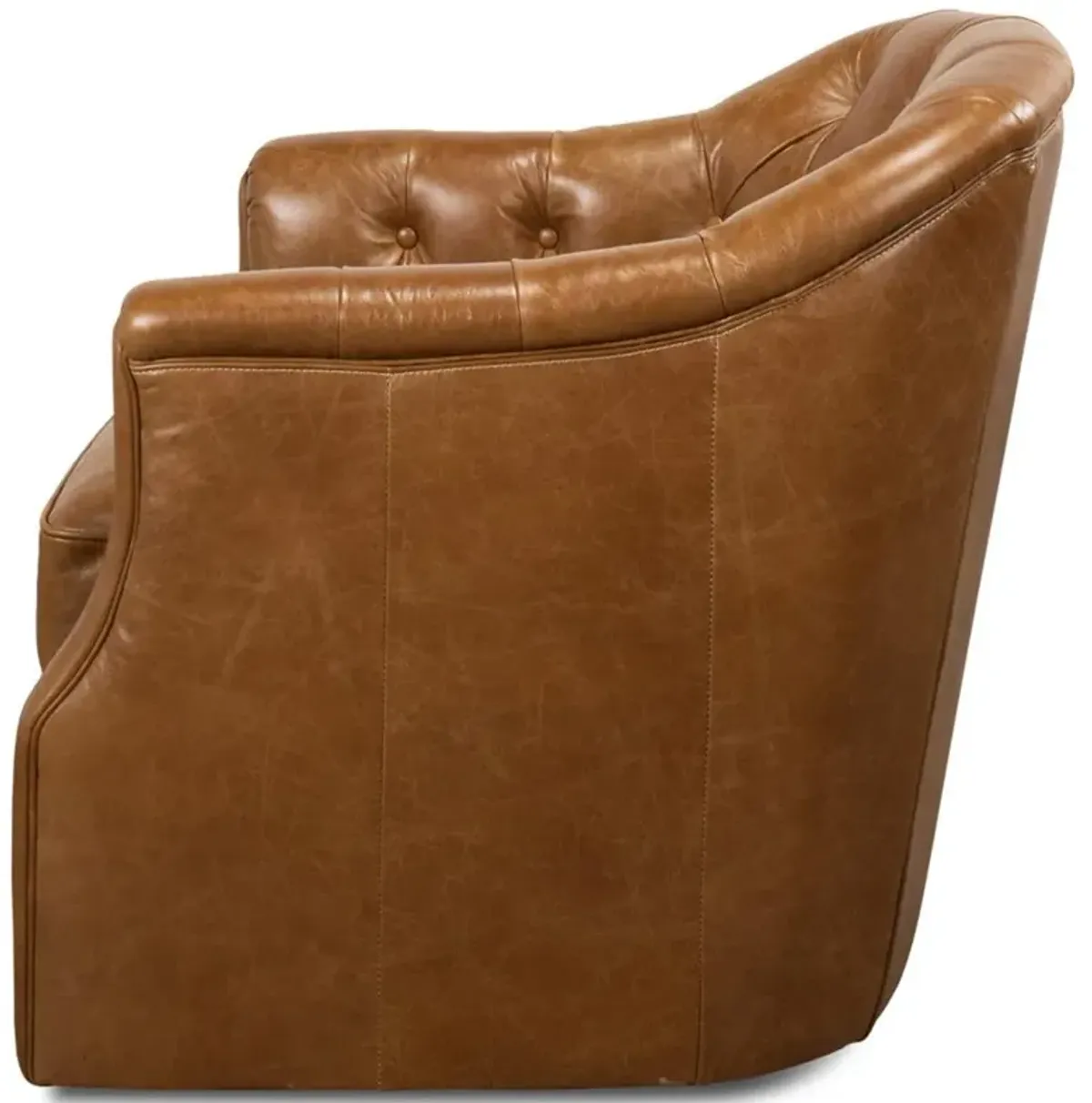 Cooper Rustic Lodge Brown Leather Upholstered Tufted Swivel Club Chair