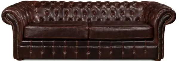 Paisley Rustic Lodge Antique Brown Upholstered Leather Birch Wood Tufted Sofa - 91"W