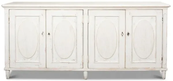 Riley French Country Antique White Reclaimed Pine Wood 4 Door Buffet Sideboard