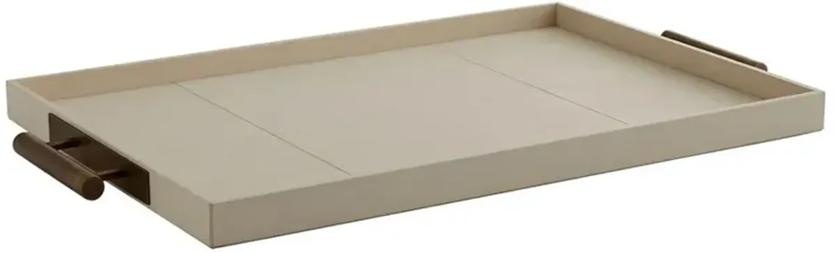 Maxwell Modern Classic Brass Handle Beige Leather Decorative Tray