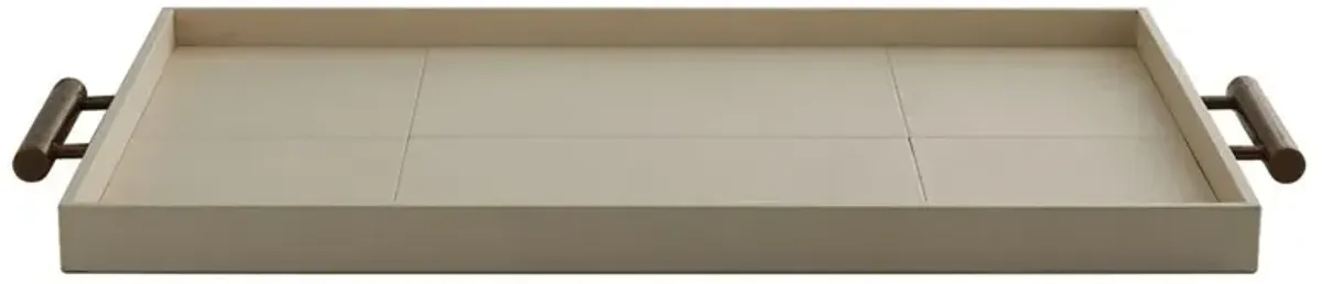 Maxwell Modern Classic Brass Handle Beige Leather Decorative Tray
