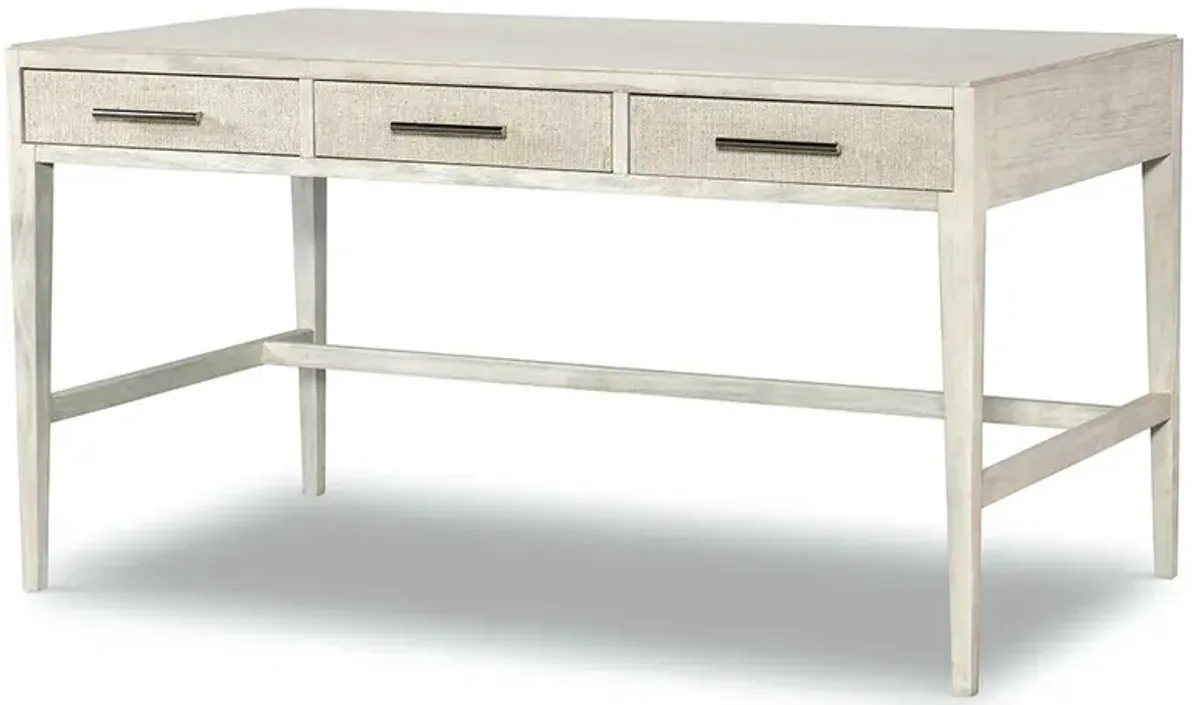 Century Atlas Coastal Beach White Wood 3 Raffia Drawer Desk