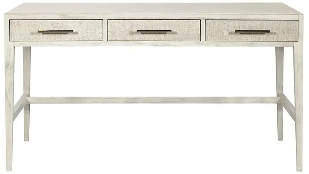 Century Atlas Coastal Beach White Wood 3 Raffia Drawer Desk