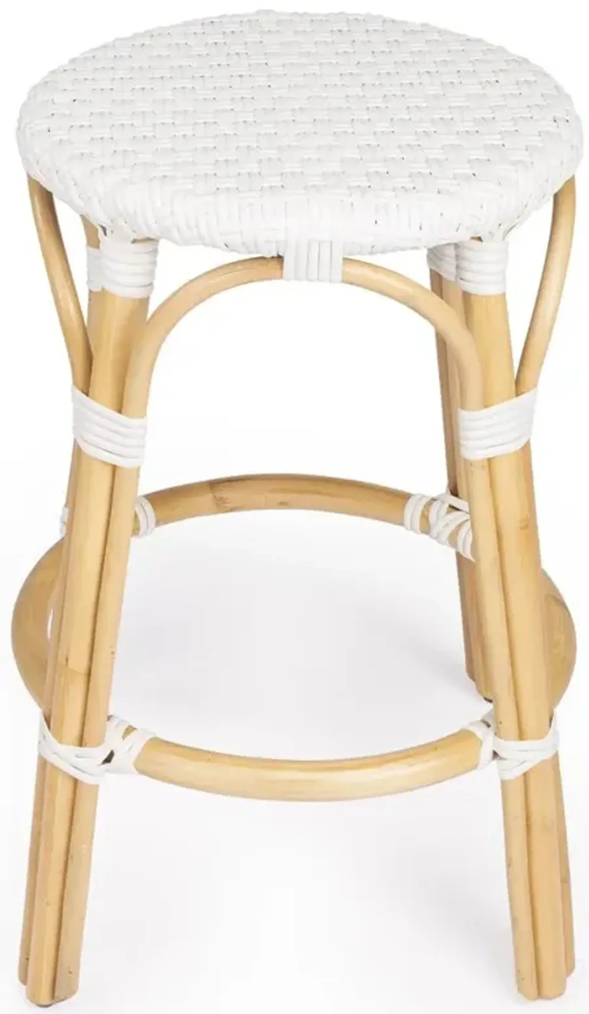Lily Coastal Beach White Woven Brown Rattan Counter Stool