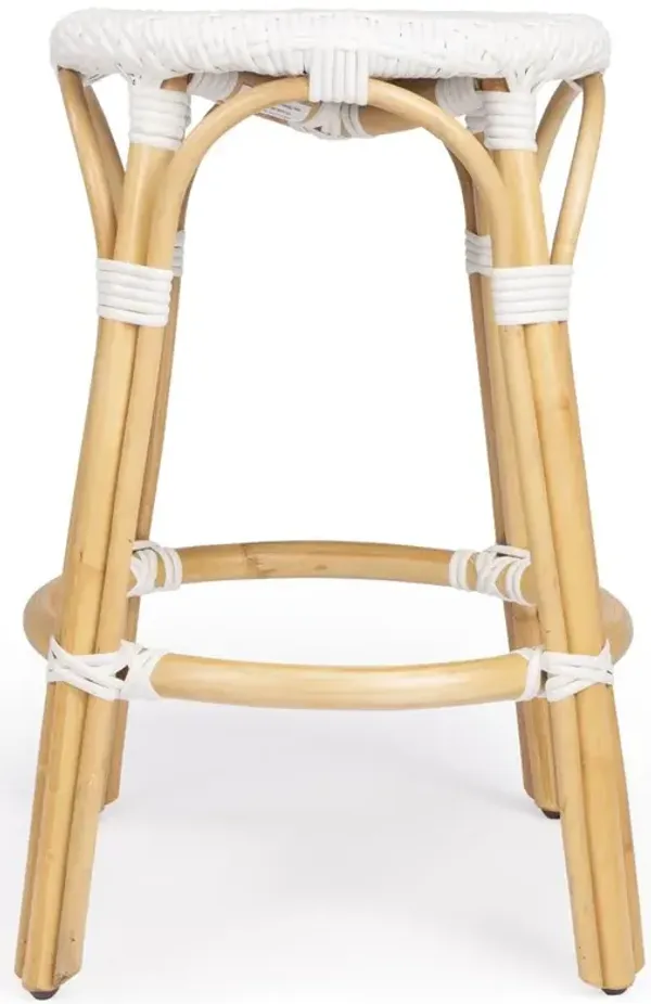 Lily Coastal Beach White Woven Brown Rattan Counter Stool