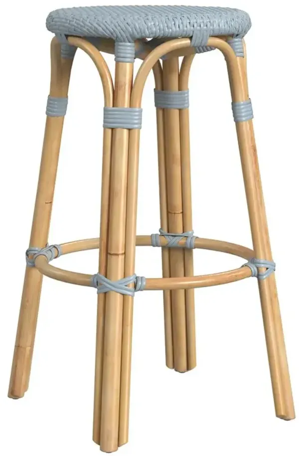 Lily Coastal Beach Blue Woven Brown Rattan Bar Stool