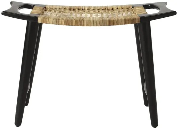 Cynthia Coastal Beach Beige Woven Cane Black Mango Wood Stool