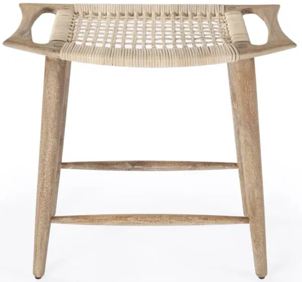 Cynthia Coastal Beach Beige Woven Cane Brown Mango Wood Counter Stool