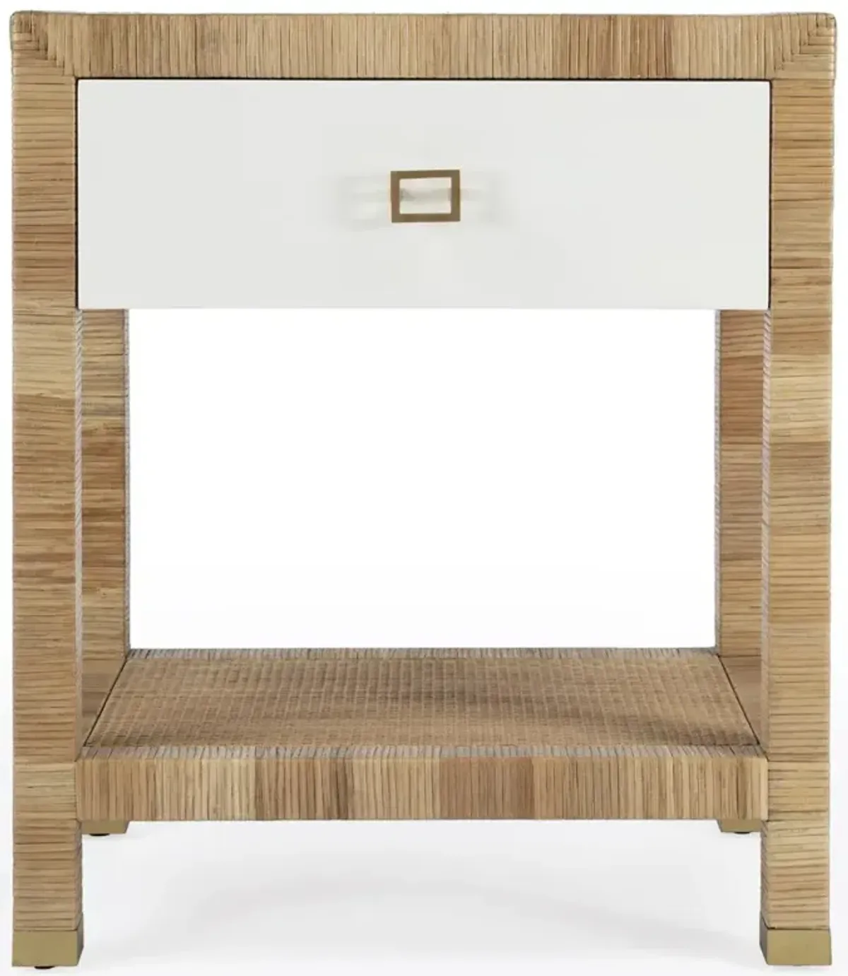 Will Coastal Beach Natural Woven Rattan White Wood Nightstand