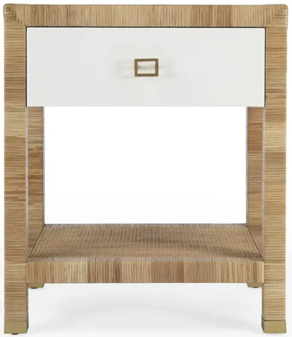 Will Coastal Beach Natural Woven Rattan White Wood Nightstand
