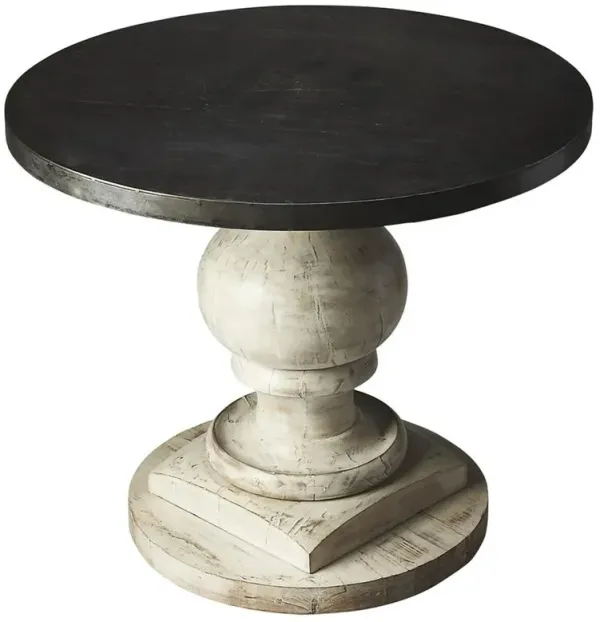 Maydie French Country Black Iron White Wash Wood Round Bistro Dining Table - 36"W