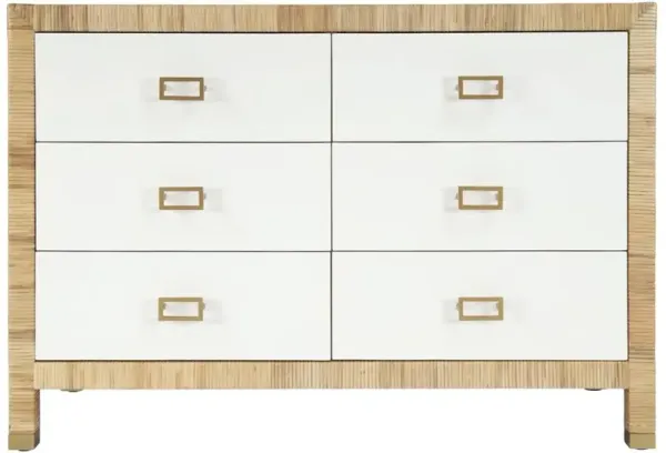 Will Coastal Beach Natural Woven Rattan White Wood Double Dresser