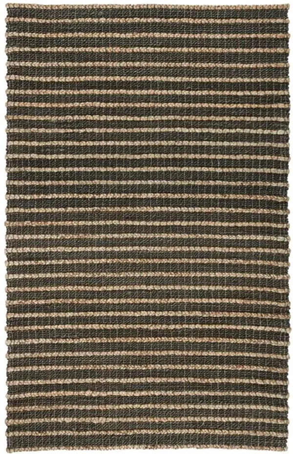 Cora Coastal Beach Black Braided Striped Patterned Jute Rug - 5'x8'