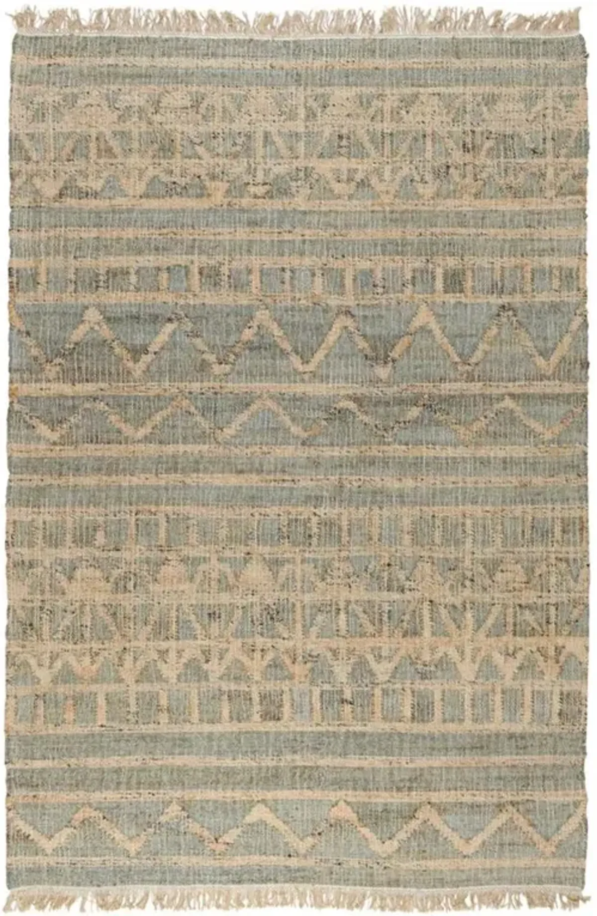 Kohei Global Bazaar Green Tribal Patterned Jute Rug - 5'x8'