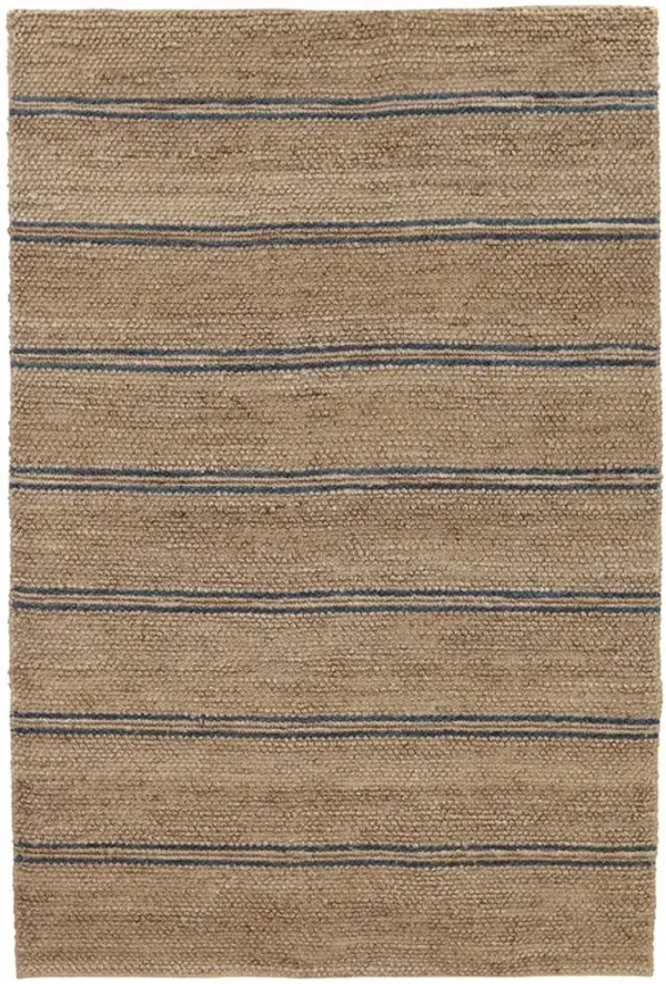 Mira Modern Classic Navy Blue Striped Patterned Jute Rug - 5'x8'
