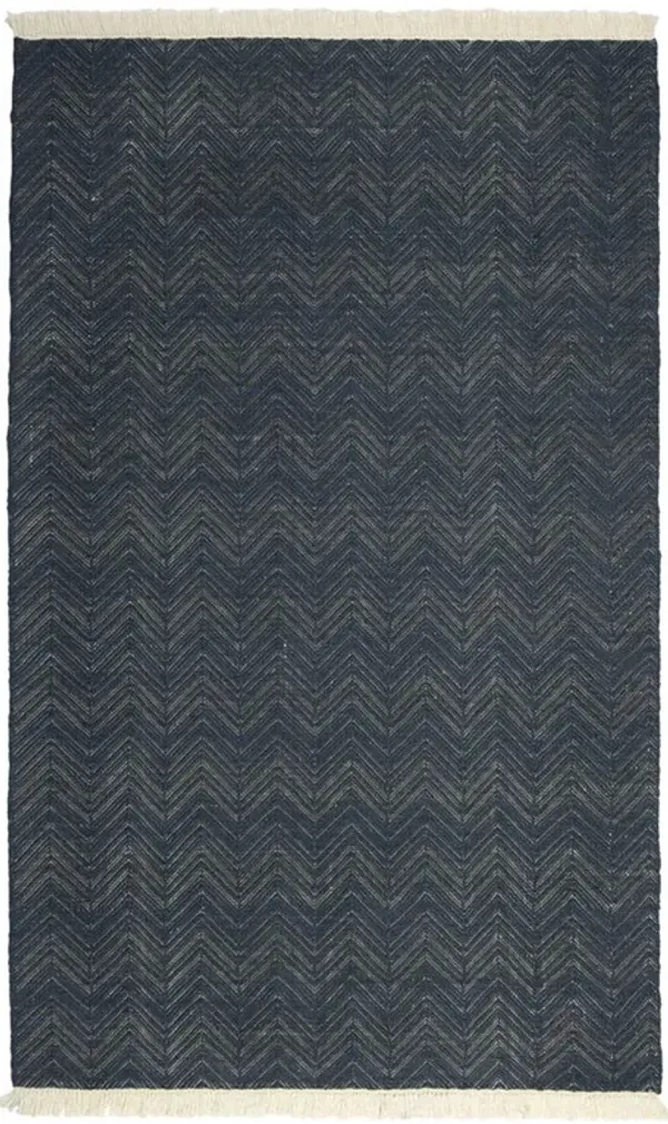 Amari Modern Classic Navy Blue Herringbone Patterned Indoor Outdoor Rug - 8'x10'