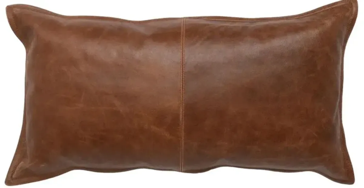 Selene Modern Classic Brown Leather Lumbar Pillow - 14x26