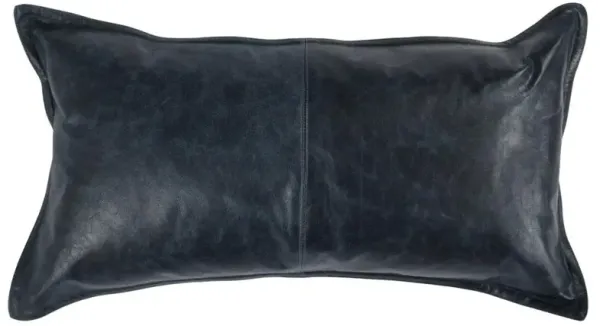 Selene Modern Classic Dark Blue Leather Lumbar Pillow - 14x26