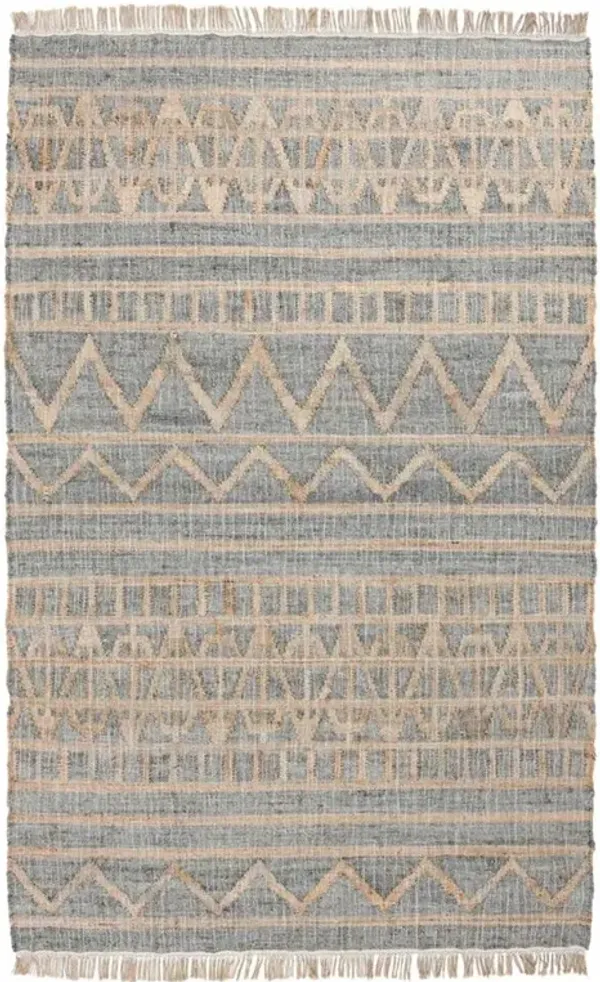 Kohei Global Bazaar Blue Tribal Patterned Jute Rug - 2'7"x8'
